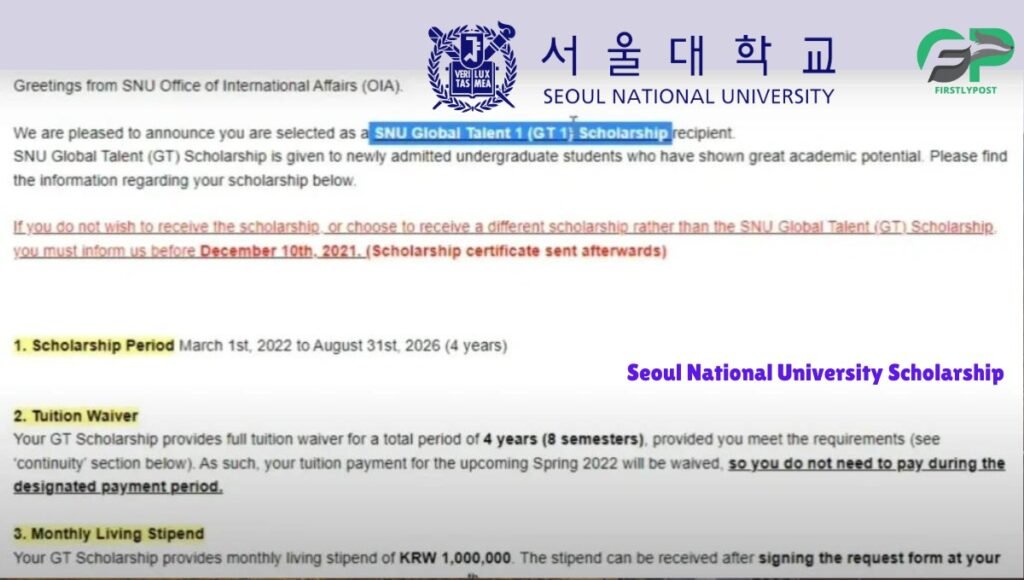 Seoul National University Fully Funded Scholarship 2025